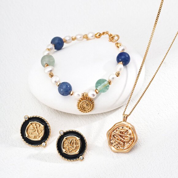 Chic S925 Sterling Silver Enamel Medallion Stud Earrings - Picture 9 of 10